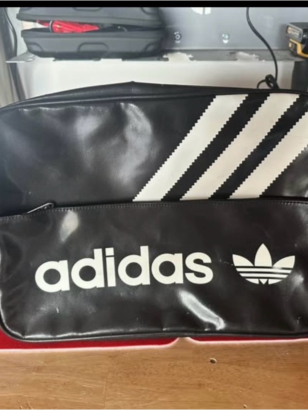 adidas Black and White Three-Stripe Duffel Bag